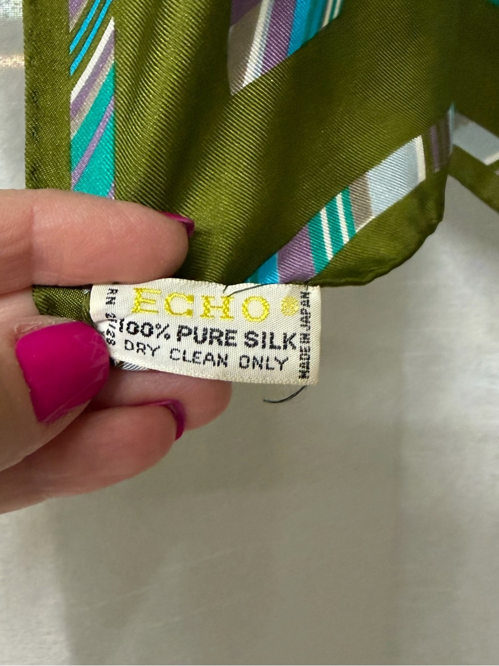 Echo Striped 100% Silk Scarf with Olive Border. - Picture 4 of 5